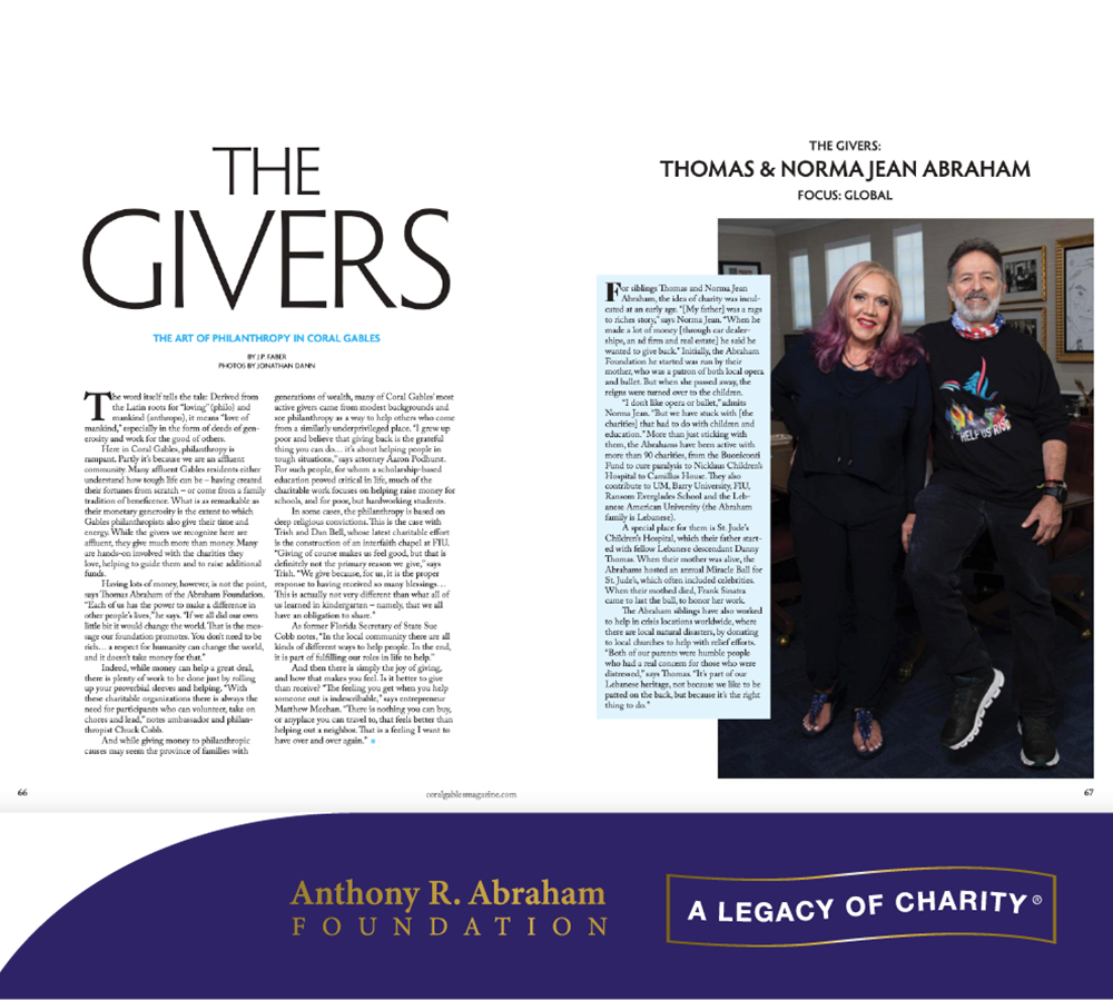 In the news: Coral Gables magazine article “The Philanthropists of Coral Gables”