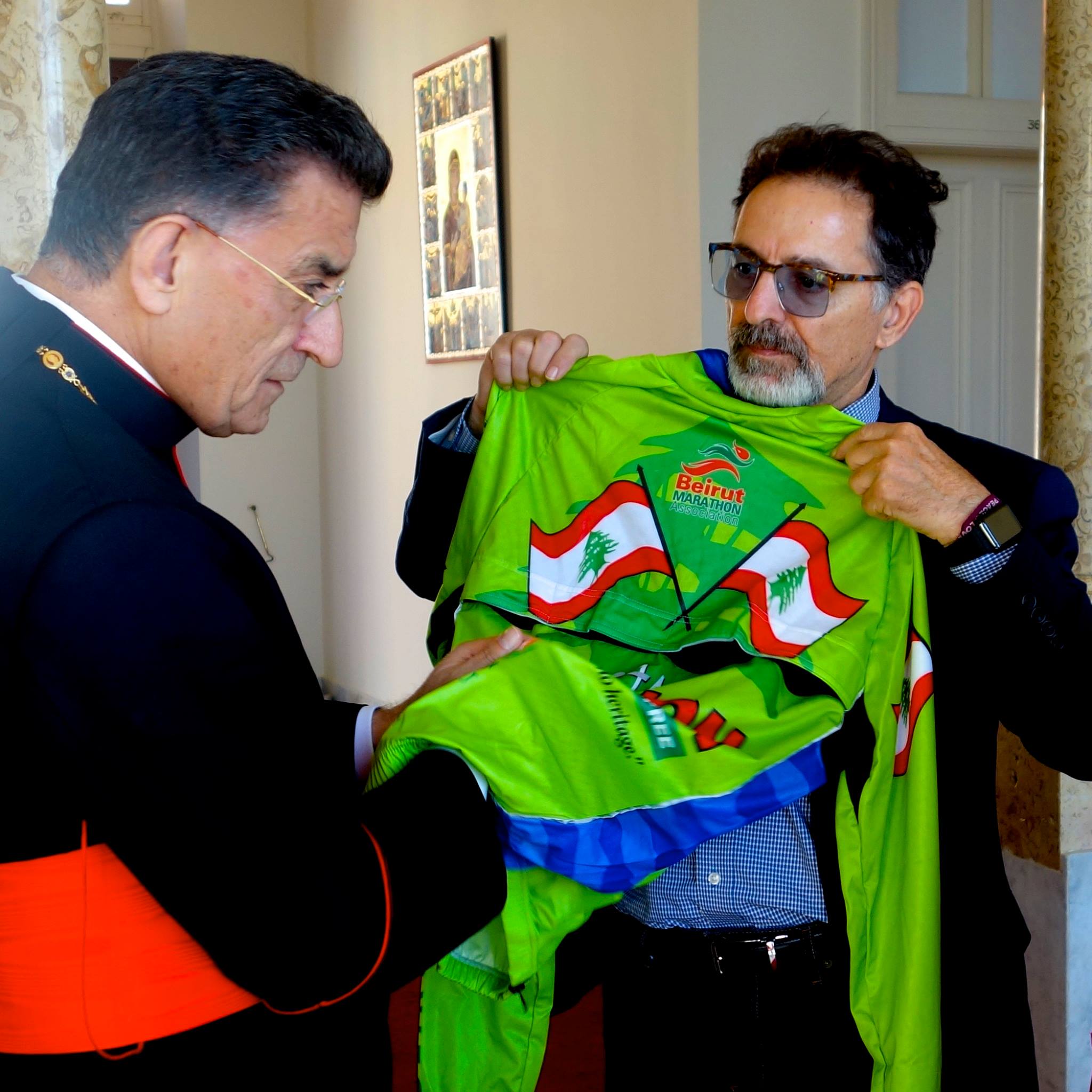 Presenting “iAM LEBANON- Proud- Independent & Free Jacket to Patriarch Moran Mor Bechara Boutros al-Rahi